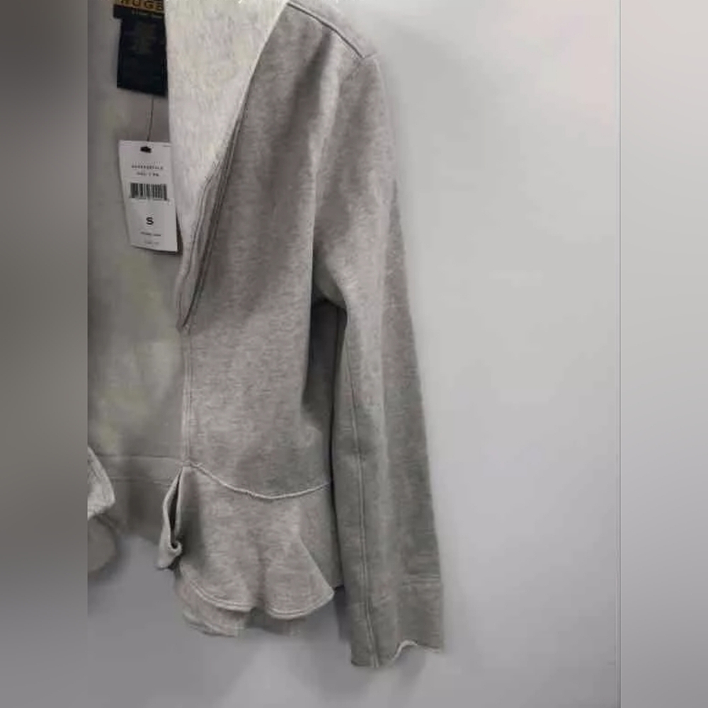 NEW Ralph Lauren Gray Heather Ruffle Rugby Open Front Winter Jacket Cardigan S - Picture 3 of 6